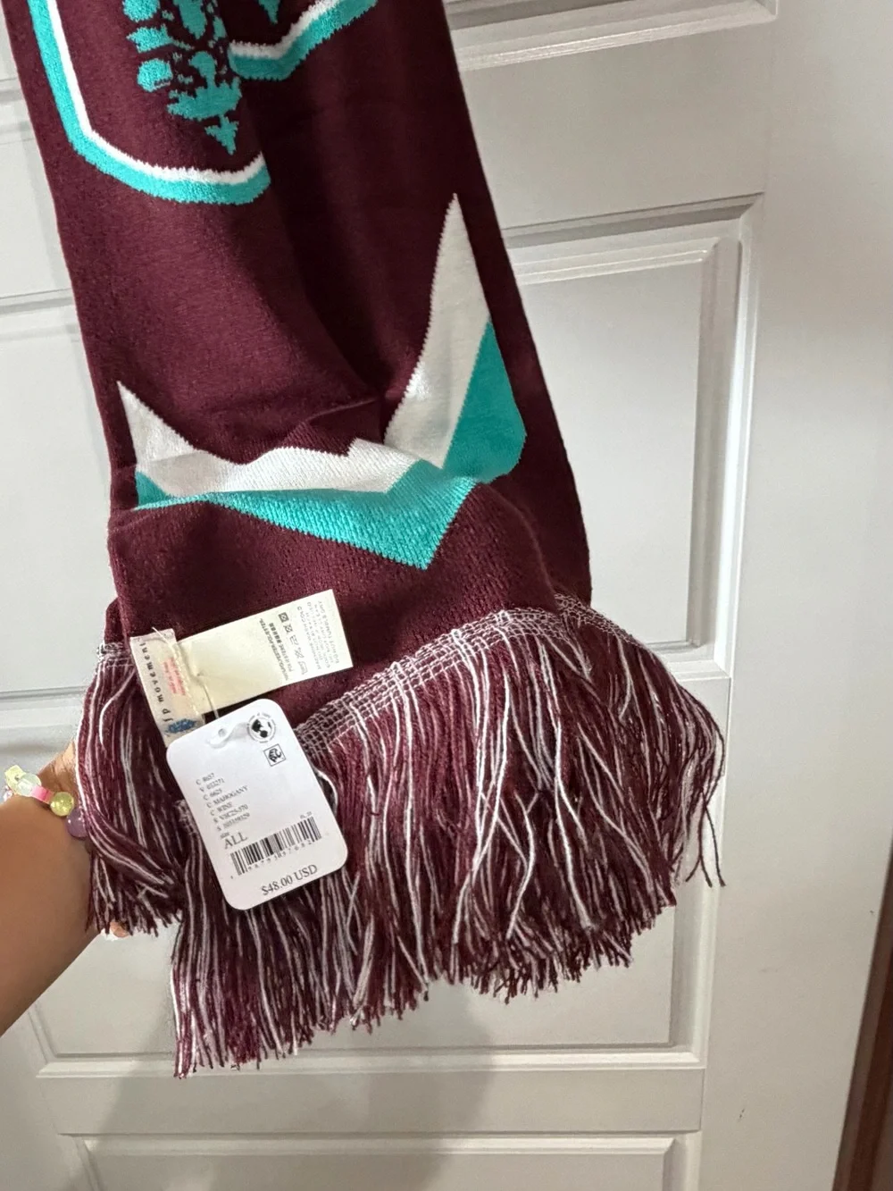 FP Movement by Free People Maroon and Teal Graphic Fringe Wrap